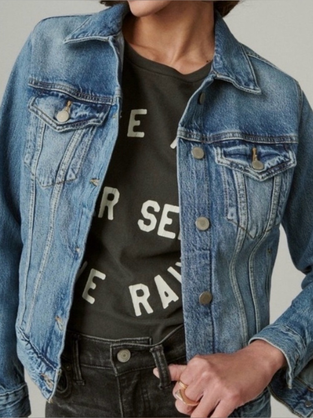 Lucky Brand Light-Medium Blue Wash Denim Jean Jacket Large